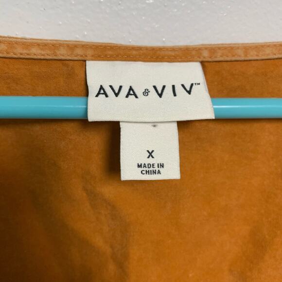 Ava & Viv Rusty Orange Balloon Sleeve Knee Length Cotton Pockets Dress Size X - Picture 6 of 6